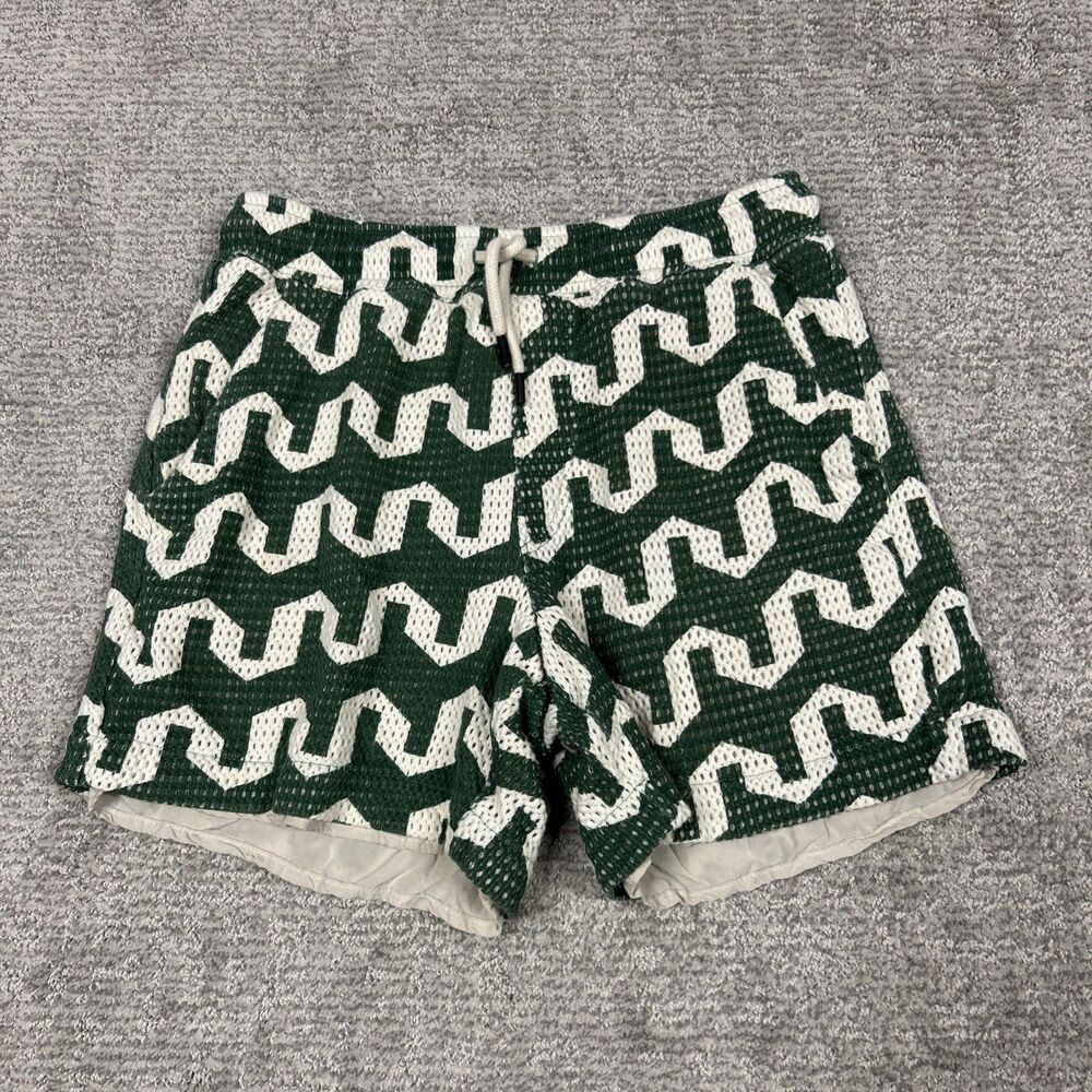 OAS Atlas Net Shorts Mens medium Green White Pattern Pockets Stretch Lined
